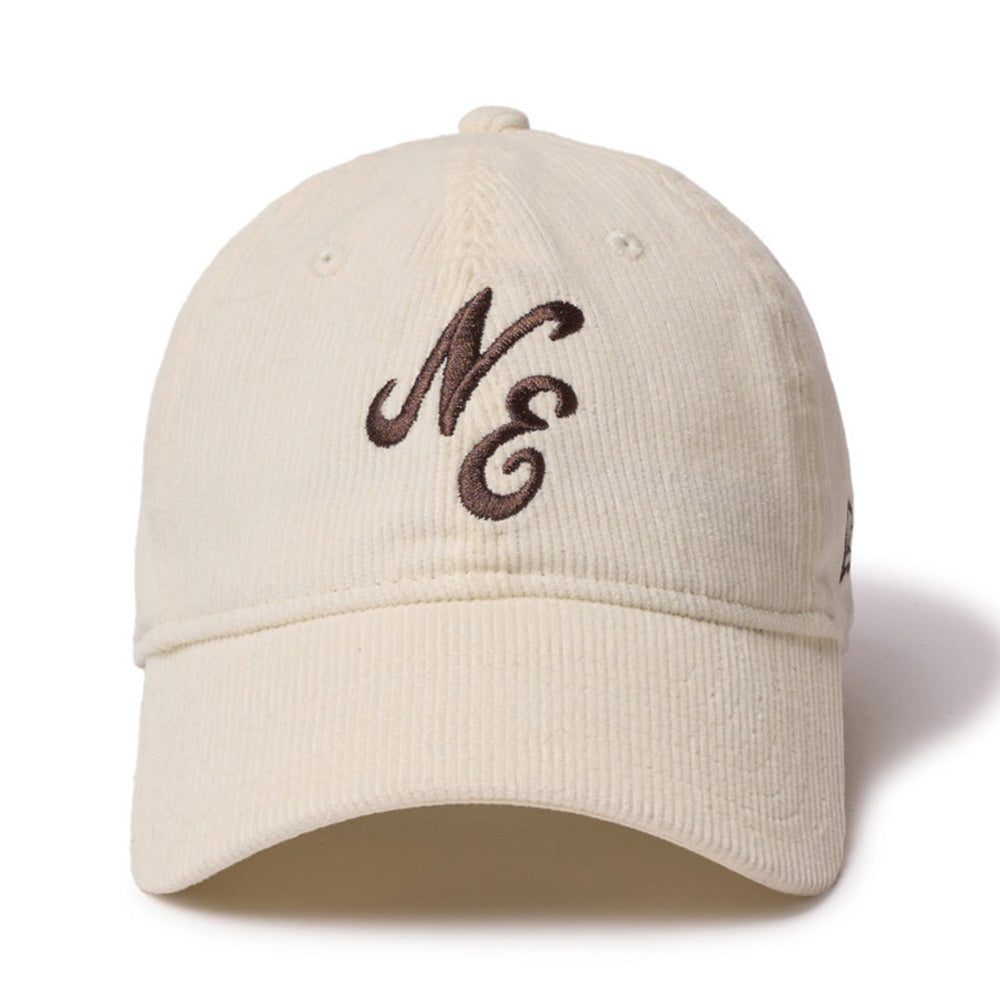 New Era Script Micro Corduroy Creme 9TWENTY Leather Strapback Adjustable Cap