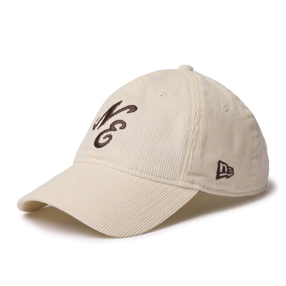 New Era Script Micro Corduroy Creme 9TWENTY Leather Strapback Adjustable Cap