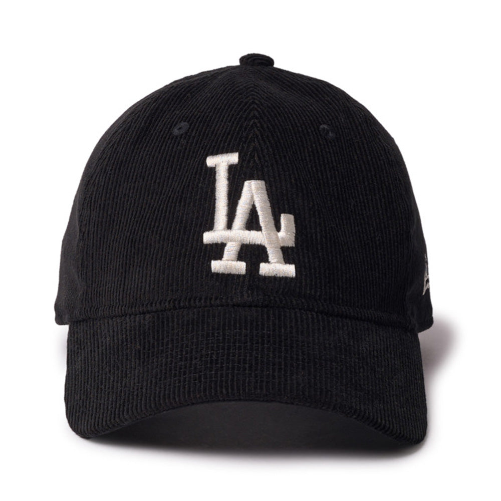 New Era Los Angeles Dodgers Black Micro Corduroy 9TWENTY Leather Strapback Adjustable Cap