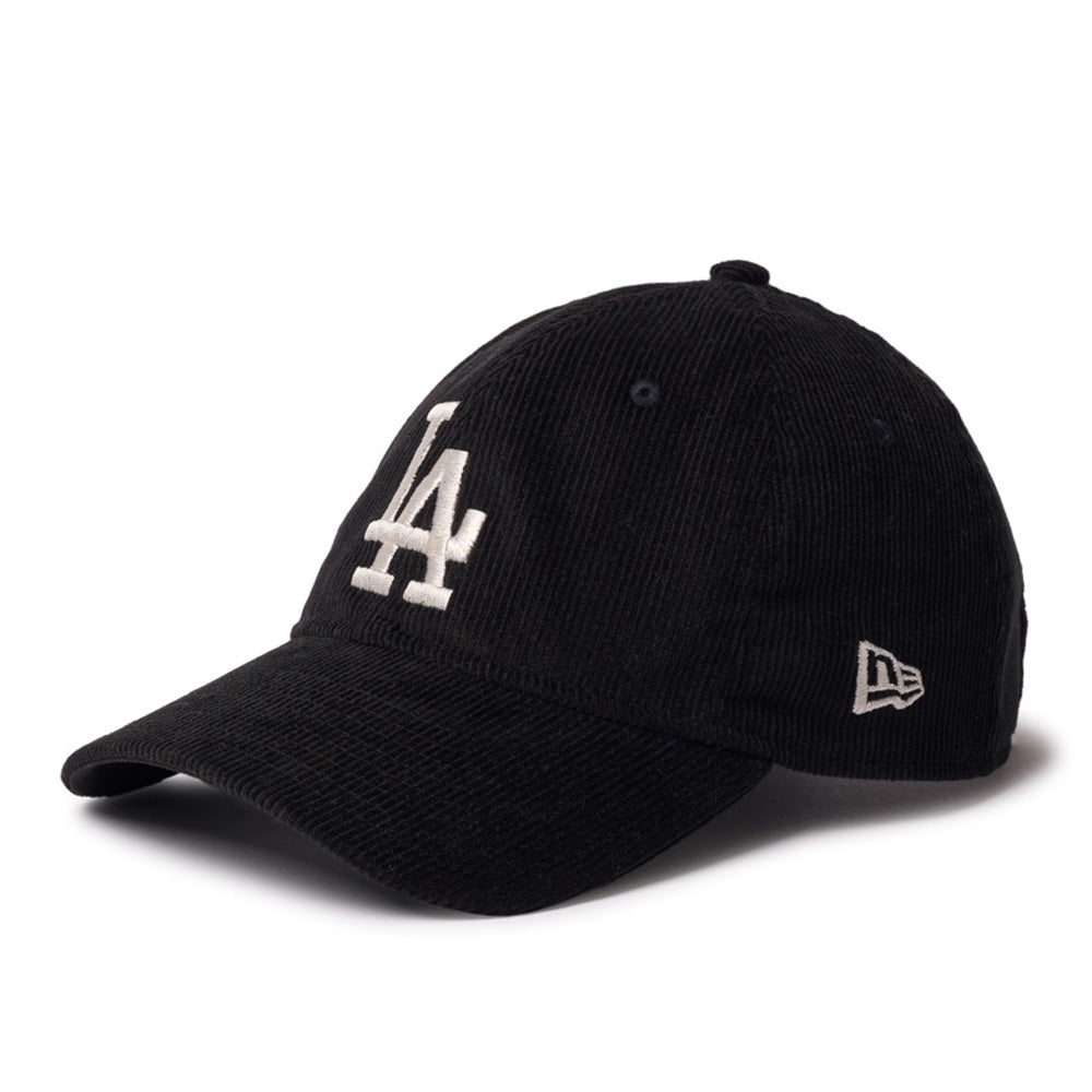 New Era Los Angeles Dodgers Black Micro Corduroy 9TWENTY Leather Strapback Adjustable Cap