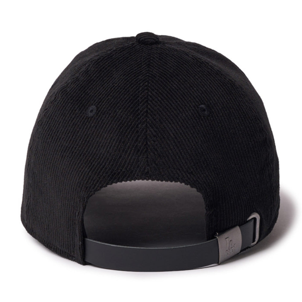 New Era Los Angeles Dodgers Black Micro Corduroy 9TWENTY Leather Strapback Adjustable Cap