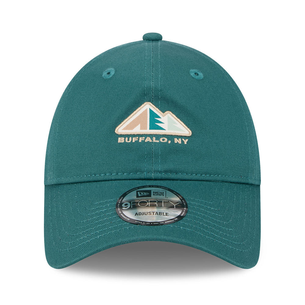 New Era Outdoor Mountain Logo SS26 Pine Needle Green 9FORTY Unstructured Adjustable Cap