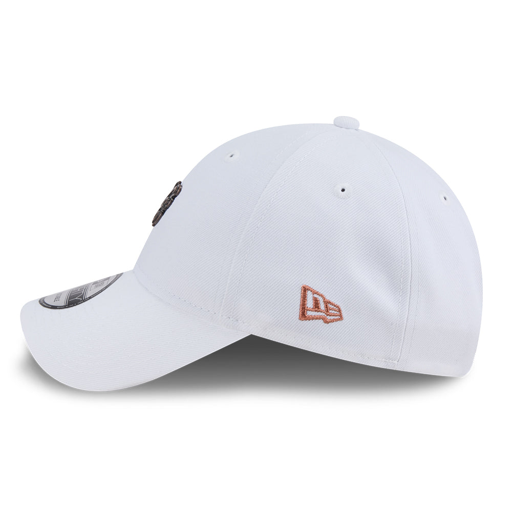 New Era NE Script Metal Bronze Badge White 9FORTY Unstructured Adjustable Cap