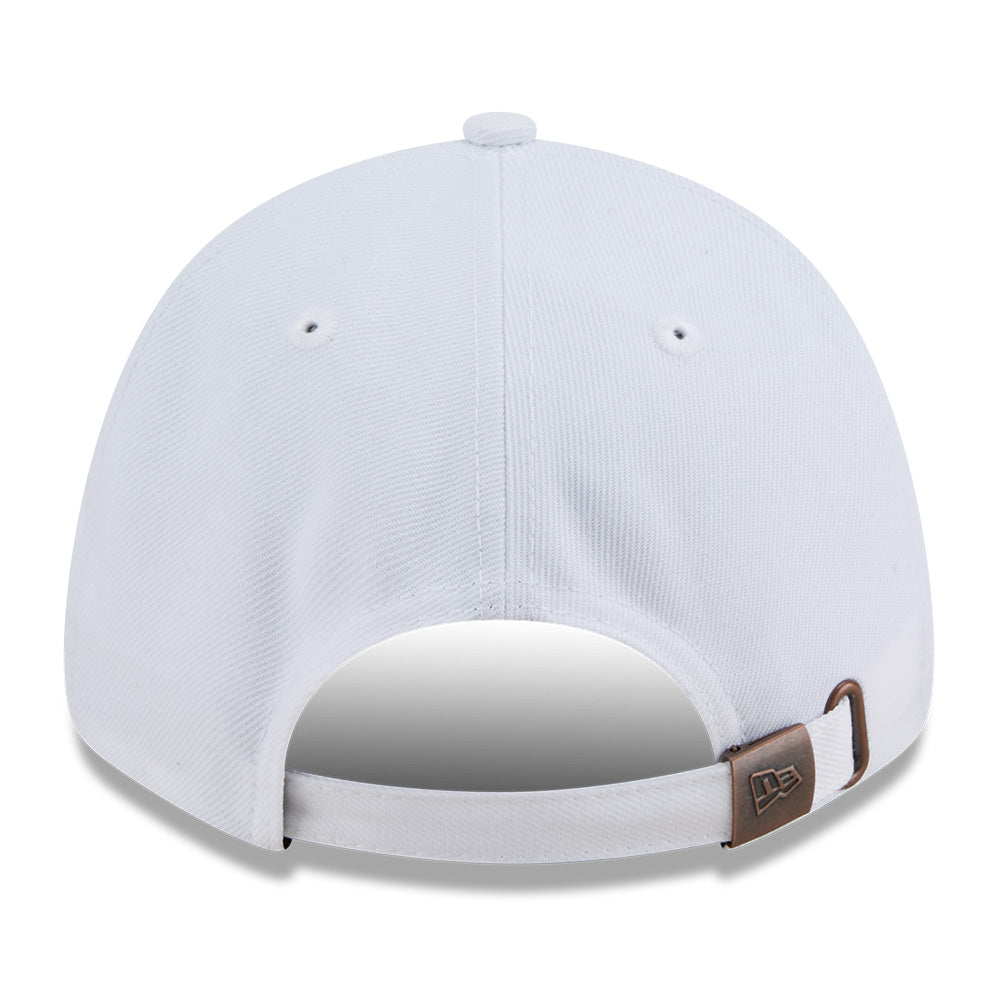 New Era NE Script Metal Bronze Badge White 9FORTY Unstructured Adjustable Cap