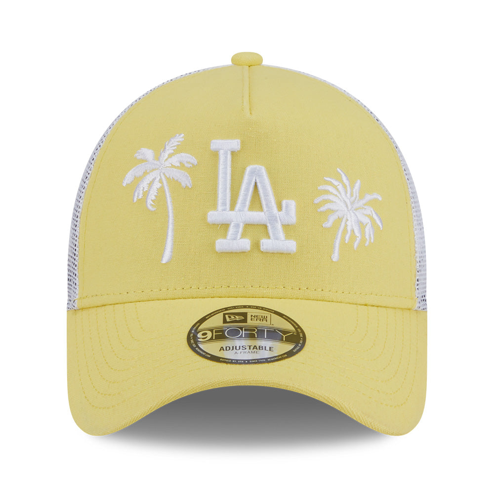 New Era Los Angeles Dodgers Resort SS26 Baby Yellow White 9FORTY E-Frame Trucker Cap