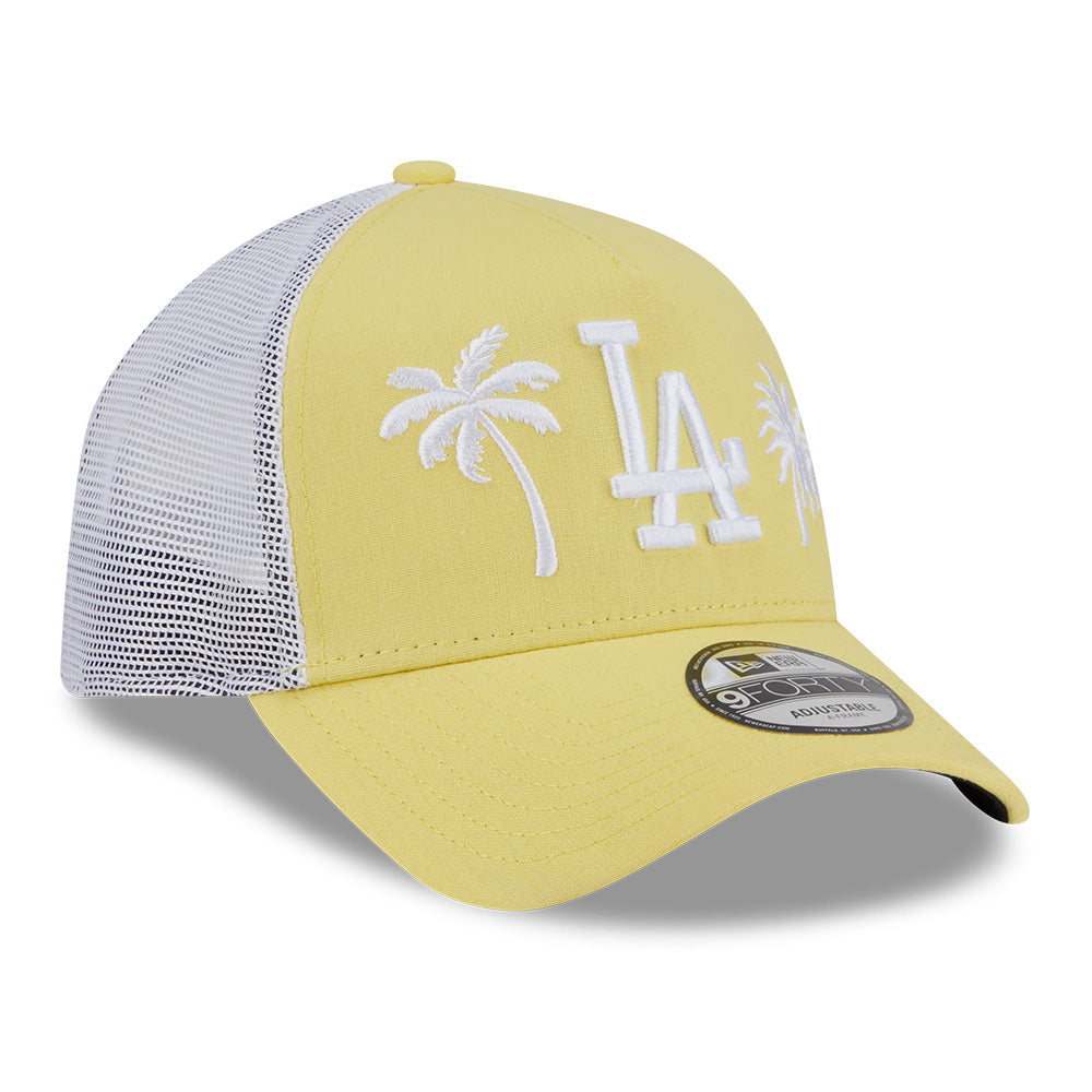 New Era Los Angeles Dodgers Resort SS26 Baby Yellow White 9FORTY E-Frame Trucker Cap
