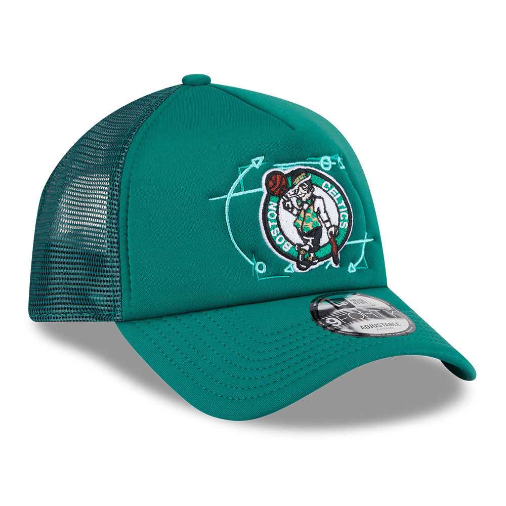 New Era Boston Celtics NBA Street Game Dark Green 9FORTY A-Frame Trucker Snapback Cap