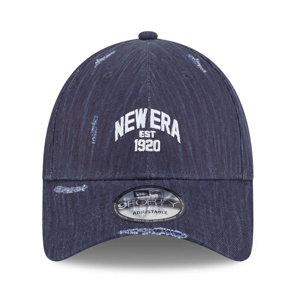 New Era Wordmark Street Archived Black Cross Panels Grungy Navy 9FORTY Adjustable Cap
