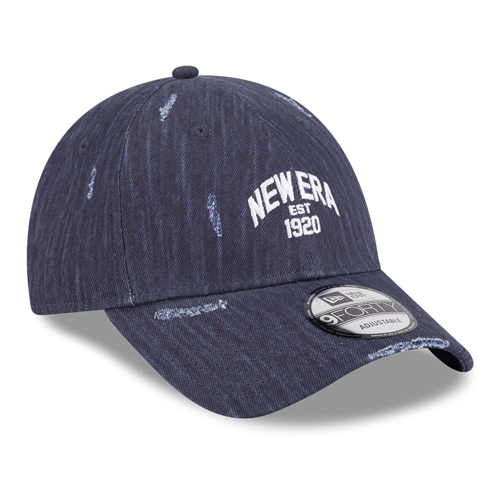 New Era Wordmark Street Archived Black Cross Panels Grungy Navy 9FORTY Adjustable Cap