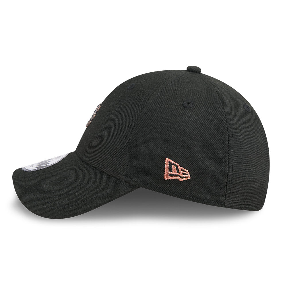 New Era NE Script Metal Bronze Badge Black 9FORTY Unstructured Adjustable Cap