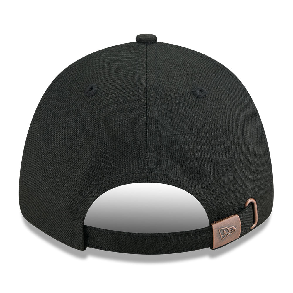 New Era NE Script Metal Bronze Badge Black 9FORTY Unstructured Adjustable Cap