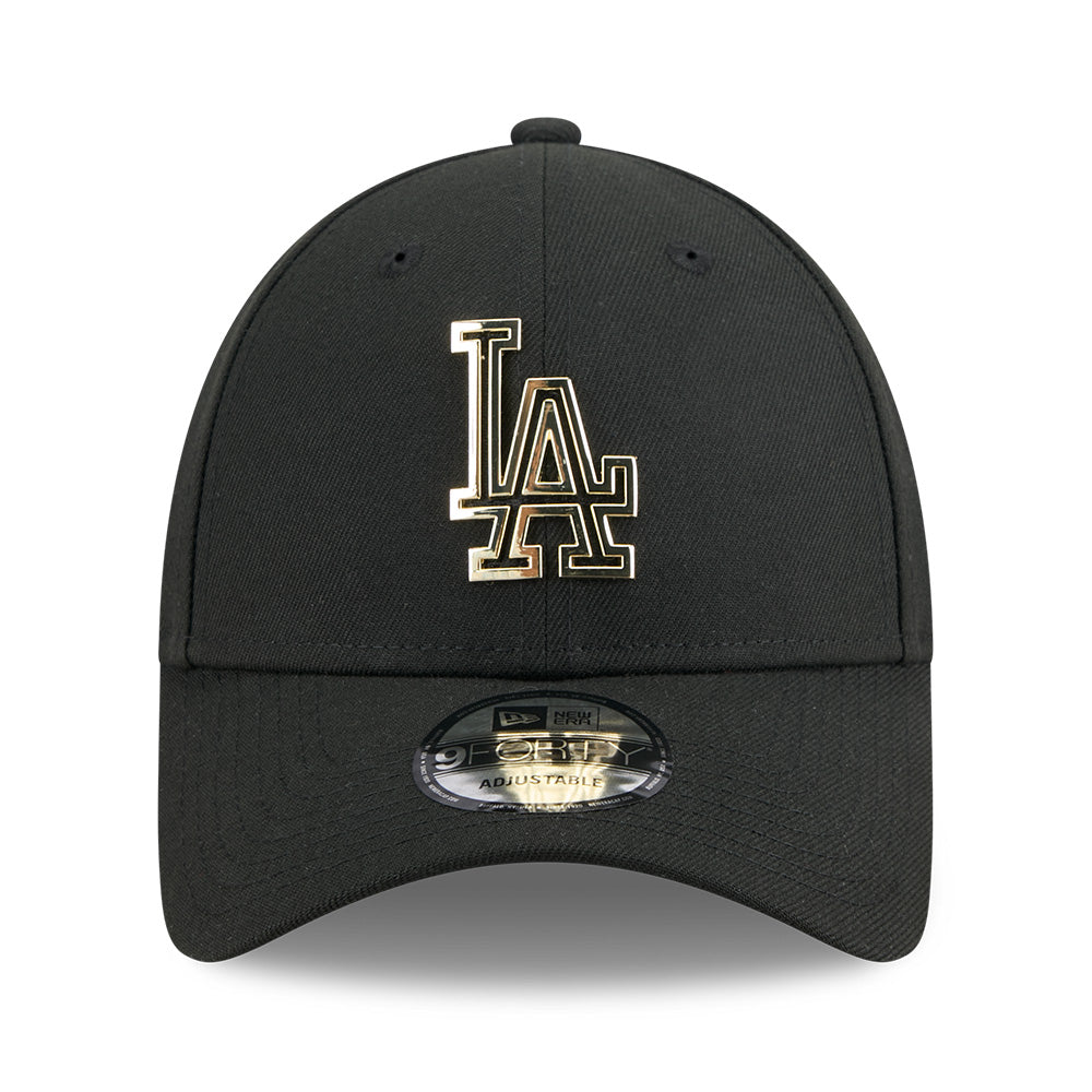 New Era Los Angeles Dodgers Gold Metal Badge SS26 Black 9FORTY Adjustable Cap