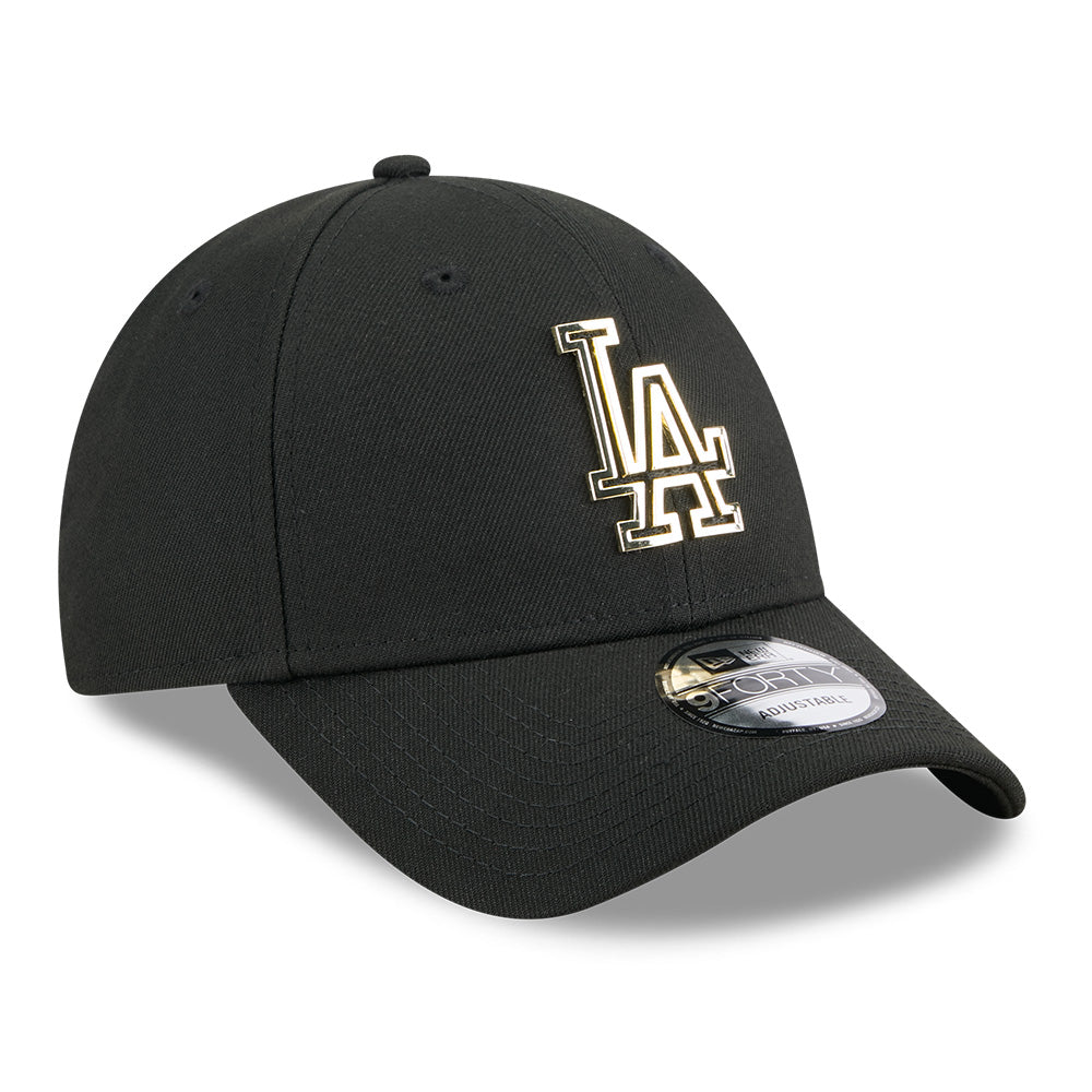 New Era Los Angeles Dodgers Gold Metal Badge SS26 Black 9FORTY Adjustable Cap
