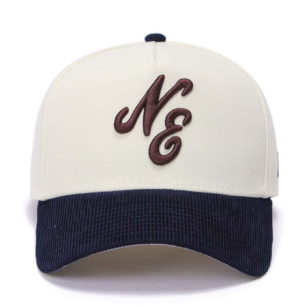 New Era Script Logo Chrome White Navy Corduroy 9FORTY A-Frame Adjustable Cap