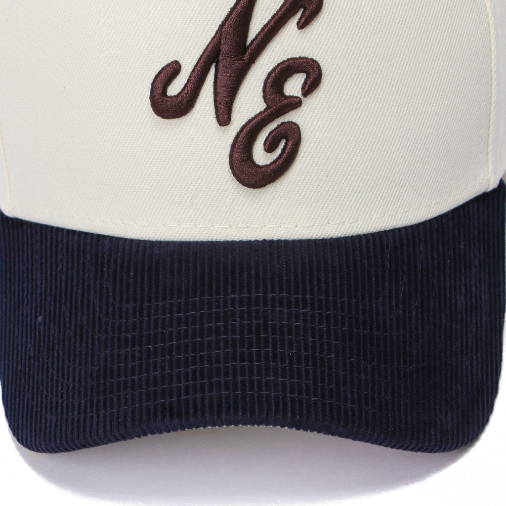 New Era Script Logo Chrome White Navy Corduroy 9FORTY A-Frame Adjustable Cap