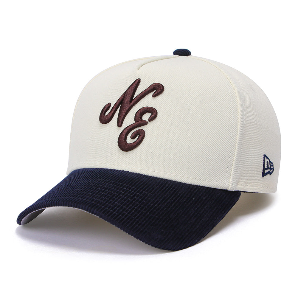 New Era Script Logo Chrome White Navy Corduroy 9FORTY A-Frame Adjustable Cap