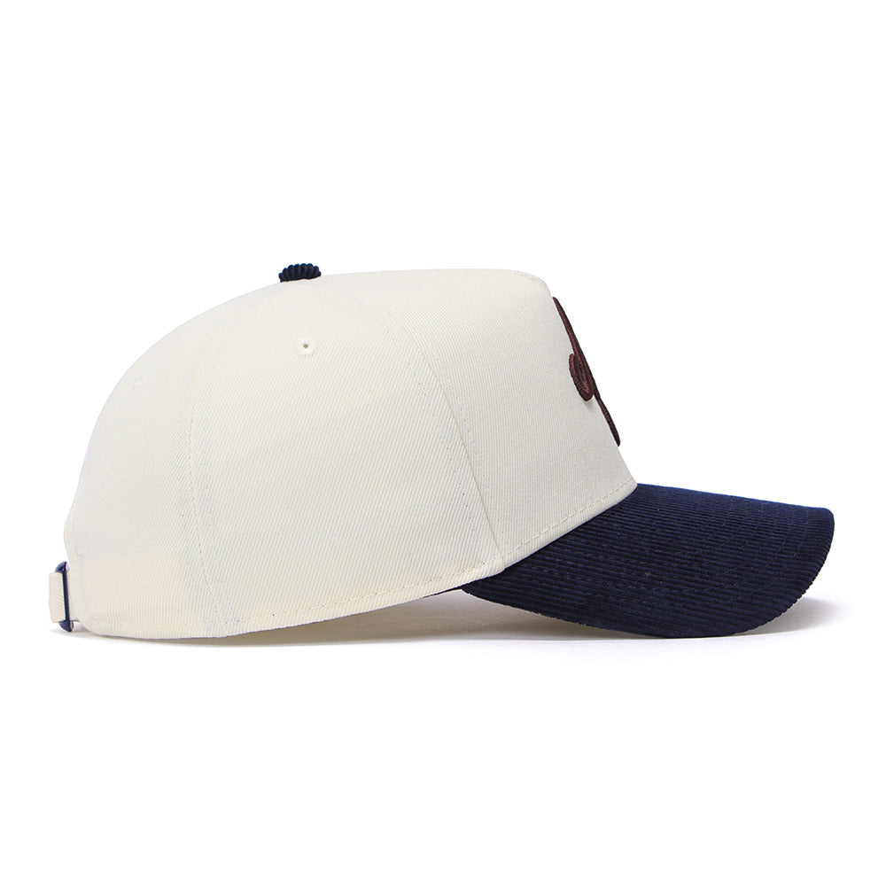 New Era Script Logo Chrome White Navy Corduroy 9FORTY A-Frame Adjustable Cap