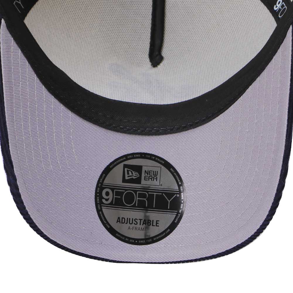 New Era Script Logo Chrome White Navy Corduroy 9FORTY A-Frame Adjustable Cap