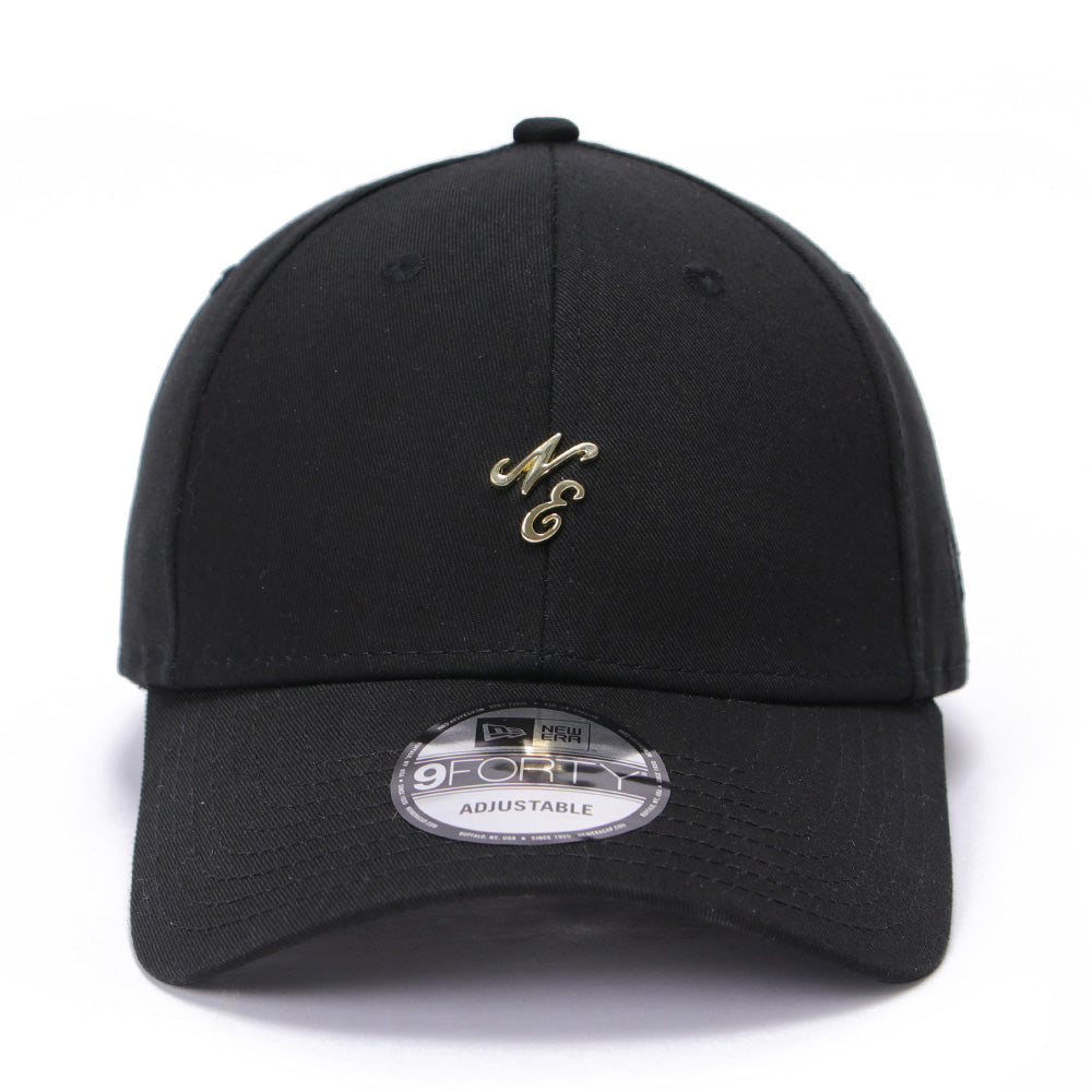 New Era Script Mini Metal Badge Black 9FORTY Adjustable Cap