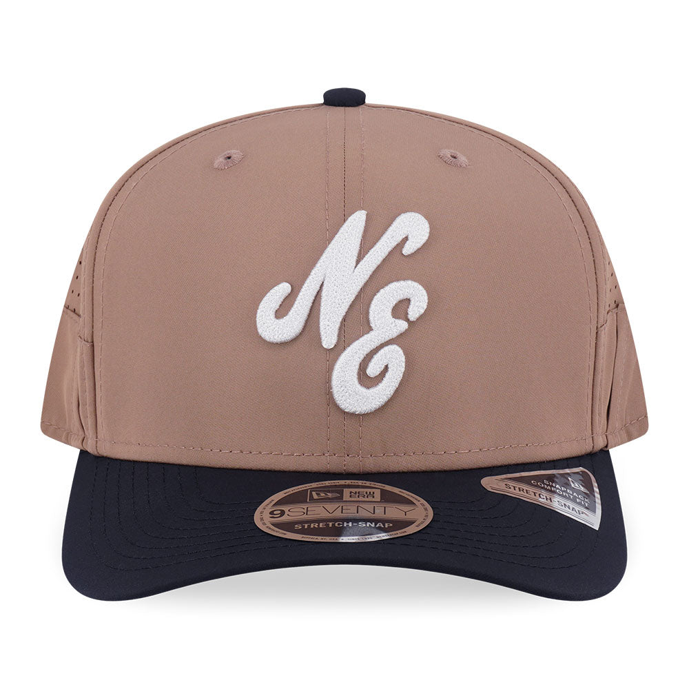 New Era Script Khaki Black 9SEVENTY Stretch Snapback Cap (with Sunglass Holder)