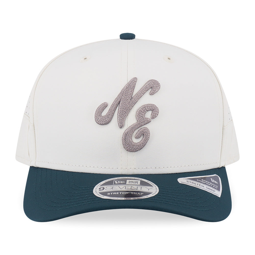 New Era Script White Dark Green 9SEVENTY Stretch Snapback Cap (with Sunglass Holder)