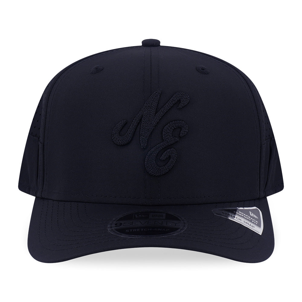 New Era Script Black 9SEVENTY Stretch Snapback Cap (with Sunglass Holder)