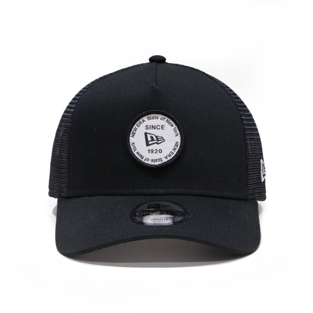 New Era Round Patch Black Youth 9FORTY A-Frame Trucker Cap