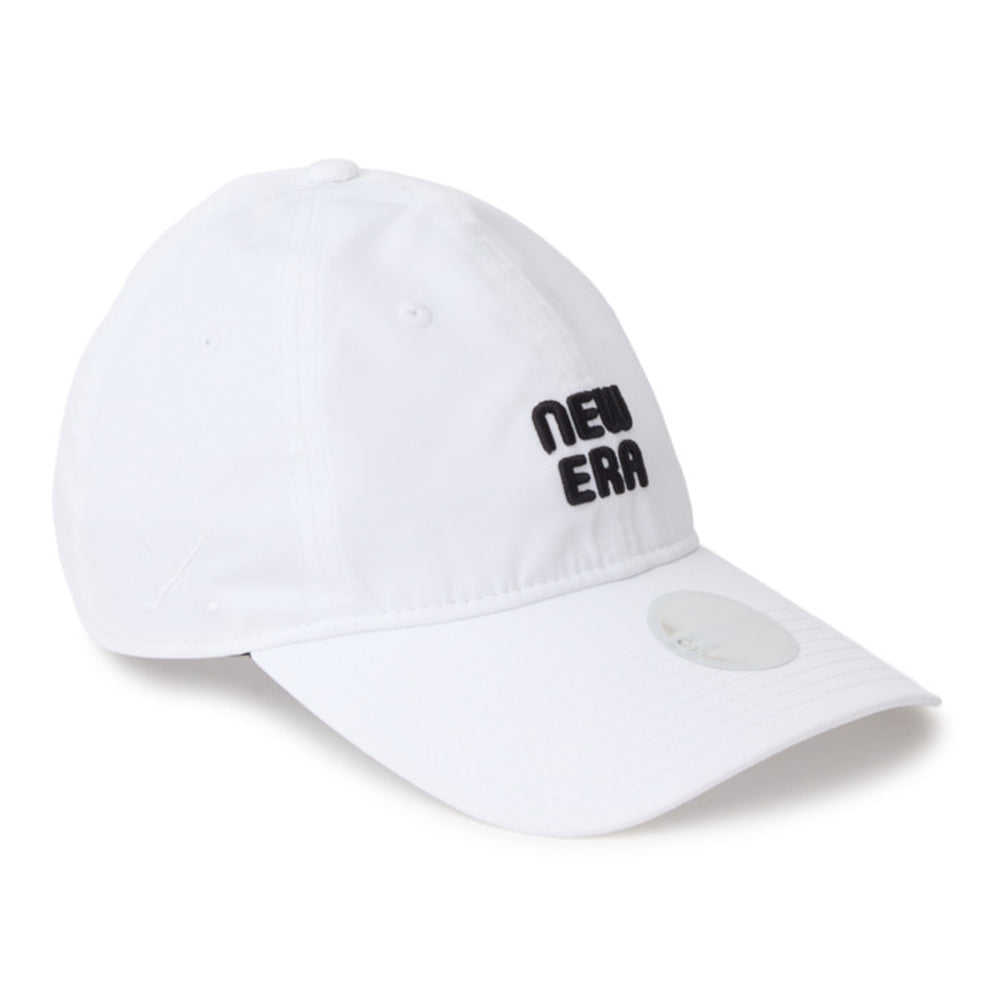 New Era Wordmark Golf Women White 9FORTY Long Visor Open Back Adjustable Cap