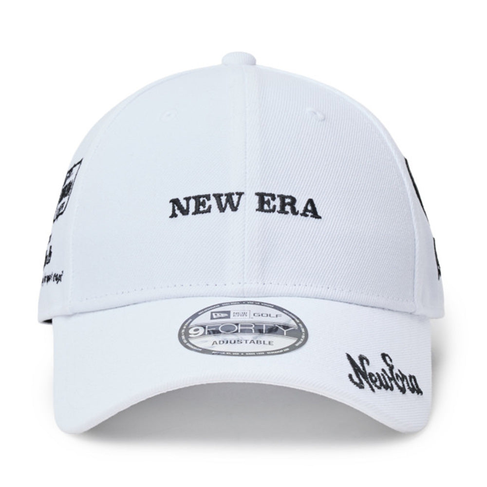 New Era Wordmark Golf NE Archive White 9FORTY Velcro Strap Adjustable Cap