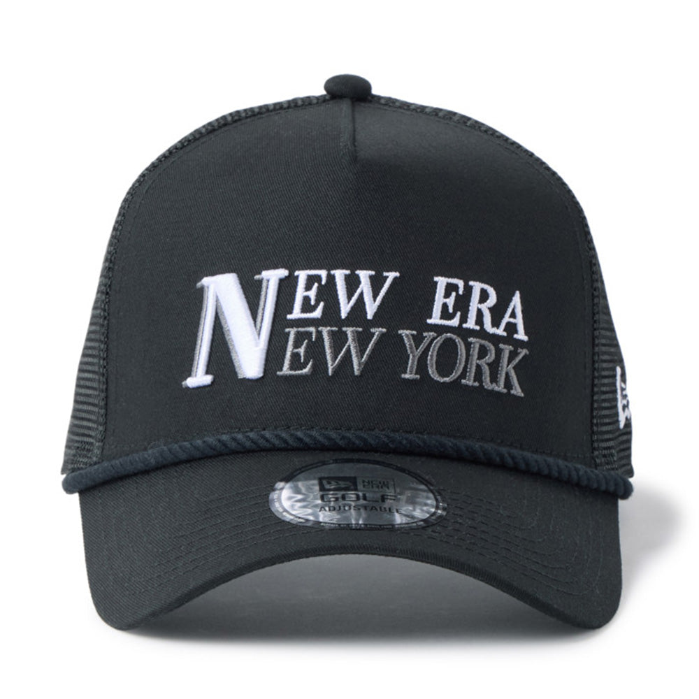 New Era Wordmark Golf Black Rope 9FORTY A-Frame Trucker Adjustable Cap
