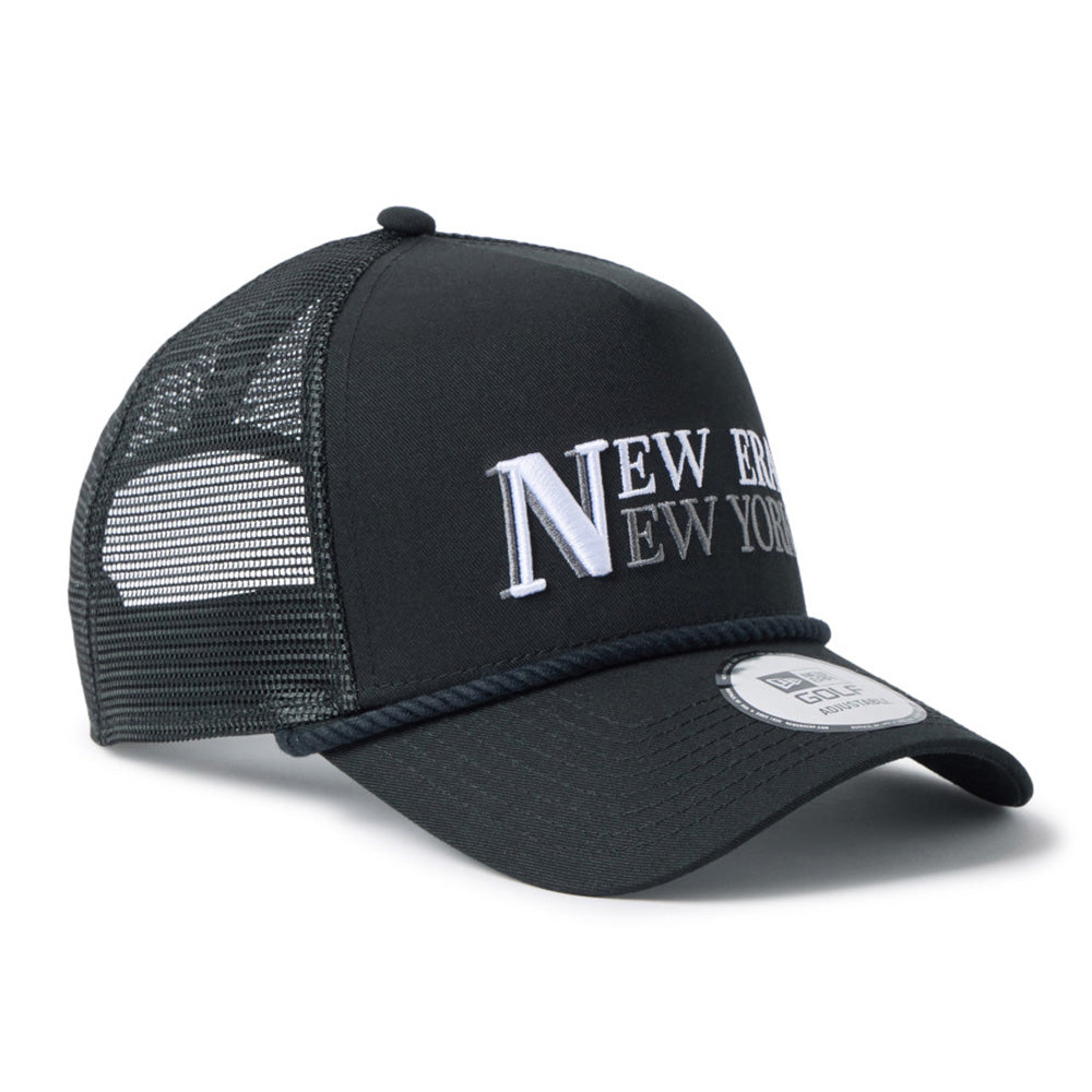 New Era Wordmark Golf Black Rope 9FORTY A-Frame Trucker Adjustable Cap
