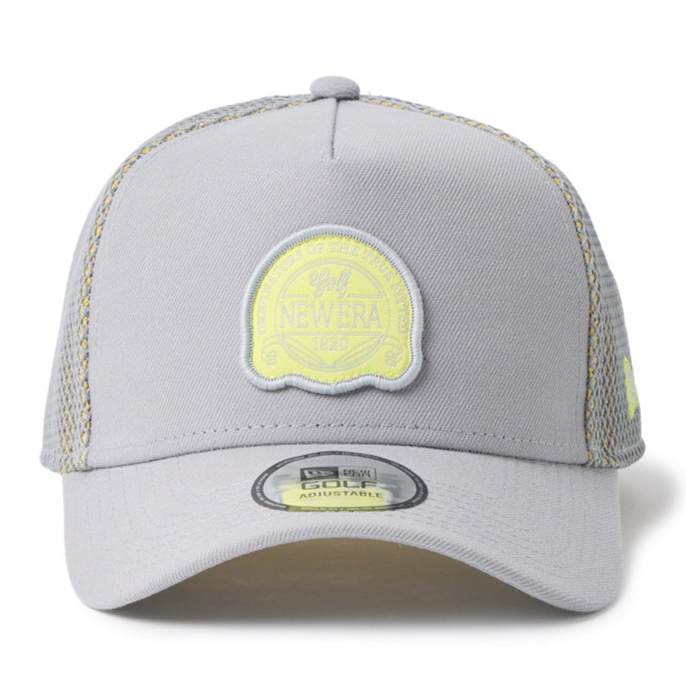 New Era Golf Double Mesh Yellow Grey 9FORTY A-Frame Trucker Snapback Cap