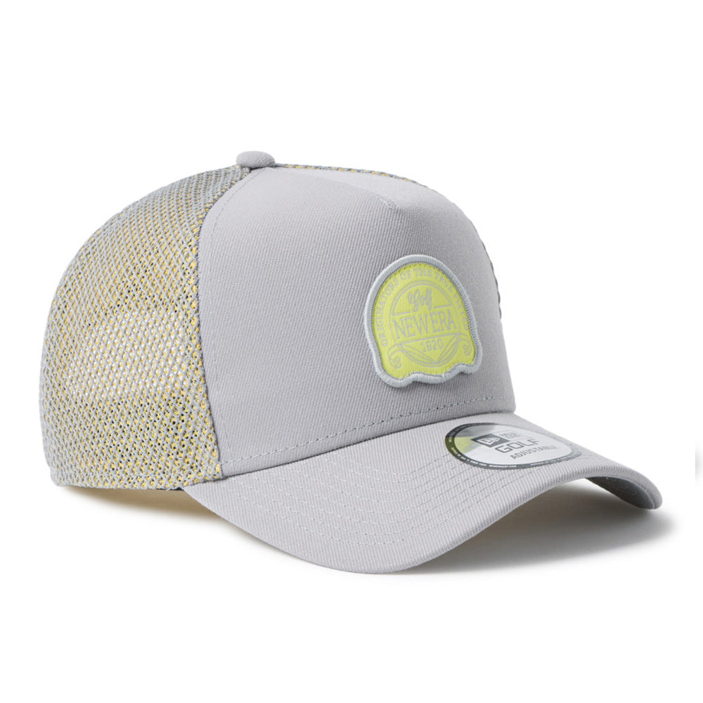 New Era Golf Double Mesh Yellow Grey 9FORTY A-Frame Trucker Snapback Cap