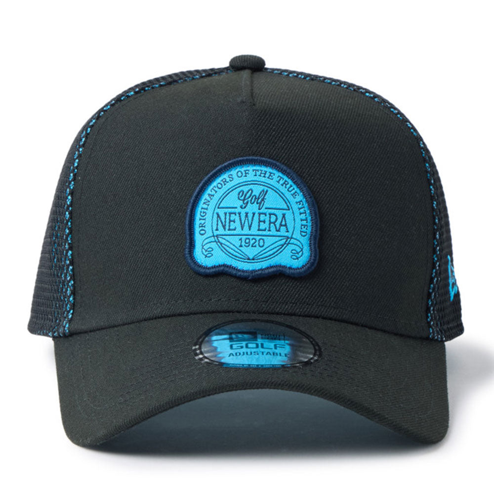 New Era Golf Double Mesh Black Teal 9FORTY A-Frame Trucker Snapback Cap