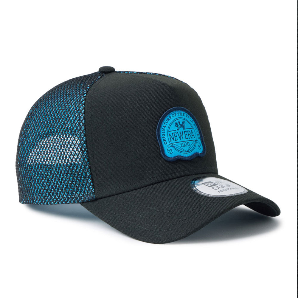 New Era Golf Double Mesh Black Teal 9FORTY A-Frame Trucker Snapback Cap