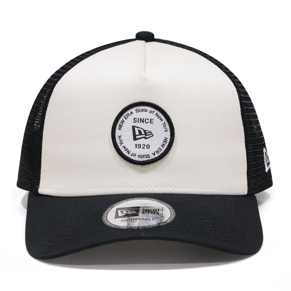 New Era Round Patch Chrome White Black 9FORTY A-Frame Trucker Cap