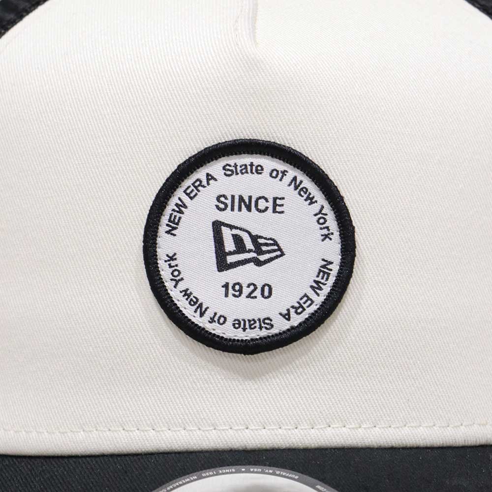 New Era Round Patch Chrome White Black 9FORTY A-Frame Trucker Cap