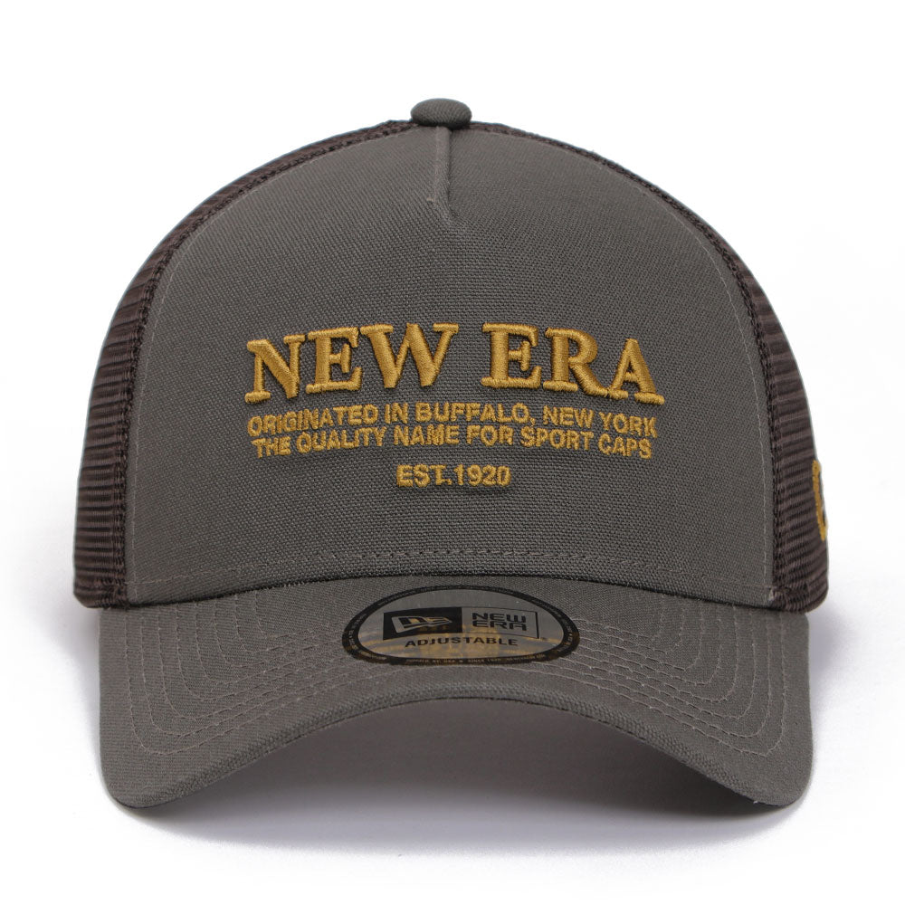 New Era Wordmark Logo Duck Canvas Moss 9FORTY A-Frame Trucker Adjustable Cap