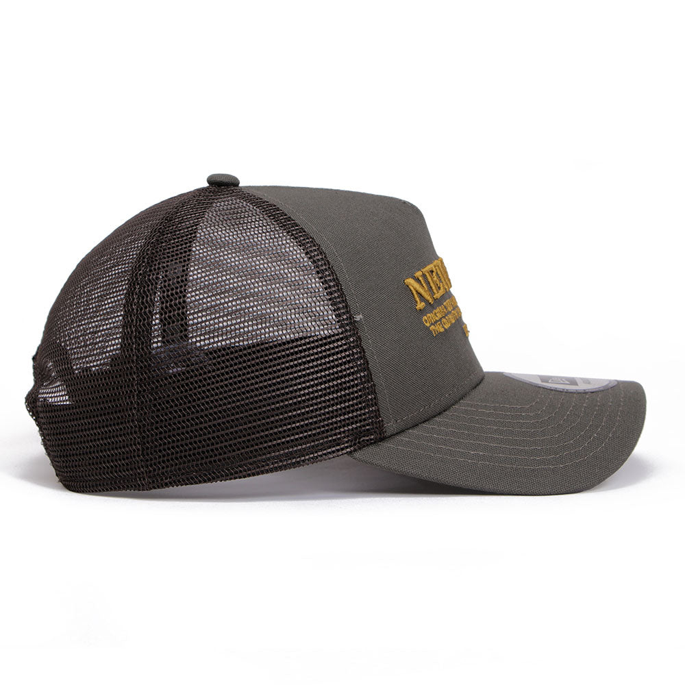 New Era Wordmark Logo Duck Canvas Moss 9FORTY A-Frame Trucker Adjustable Cap