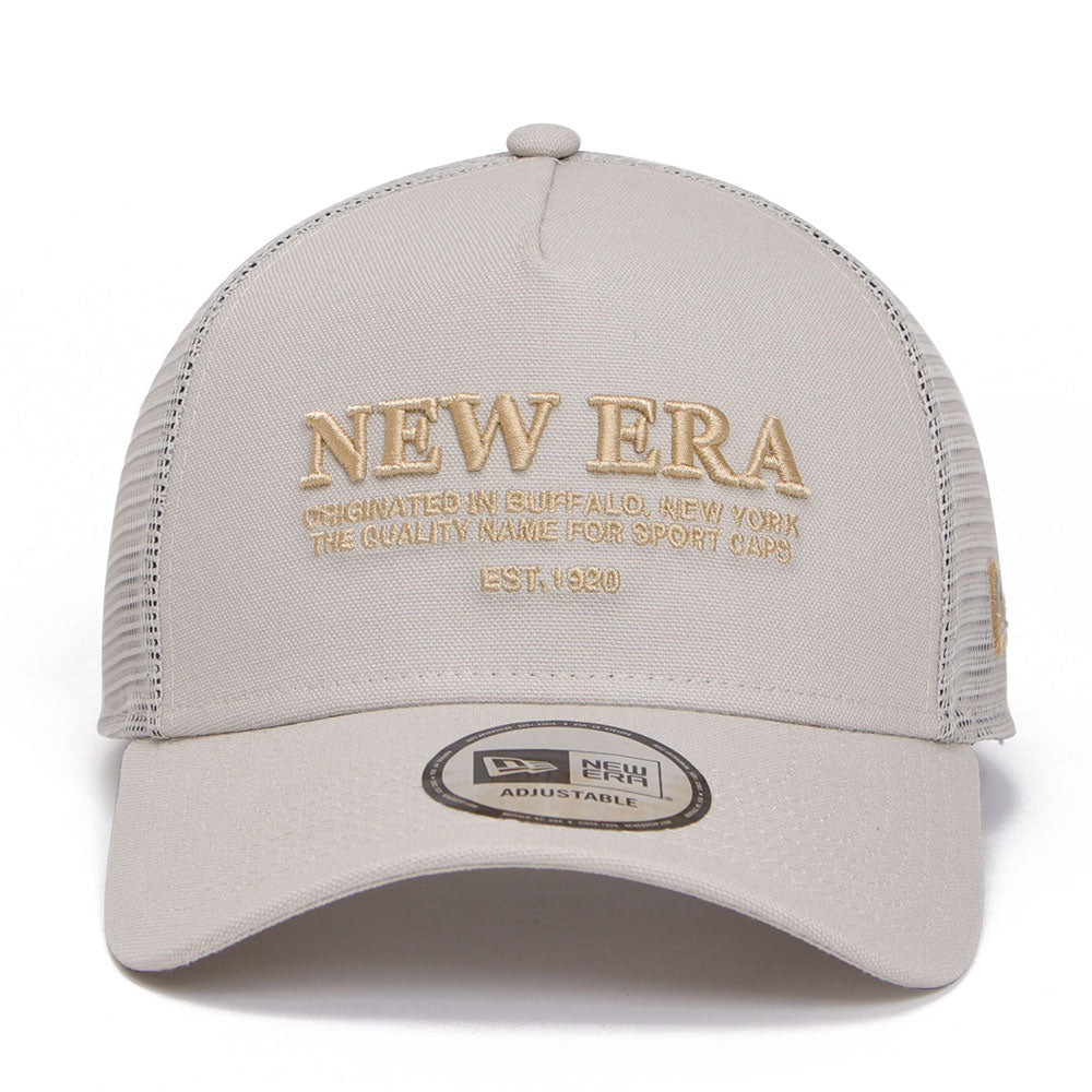New Era Wordmark Logo Duck Canvas Cream 9FORTY A-Frame Trucker Adjustable Cap