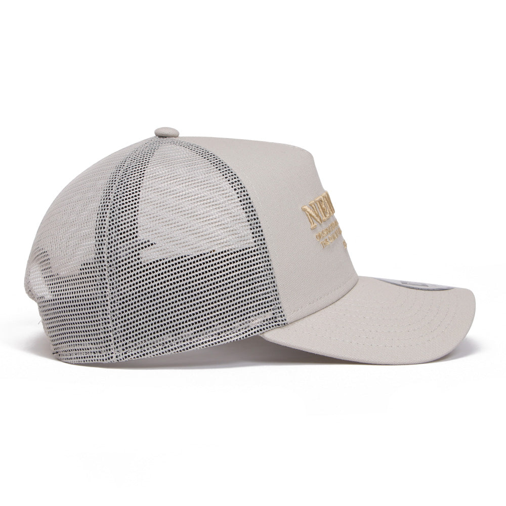 New Era Wordmark Logo Duck Canvas Cream 9FORTY A-Frame Trucker Adjustable Cap