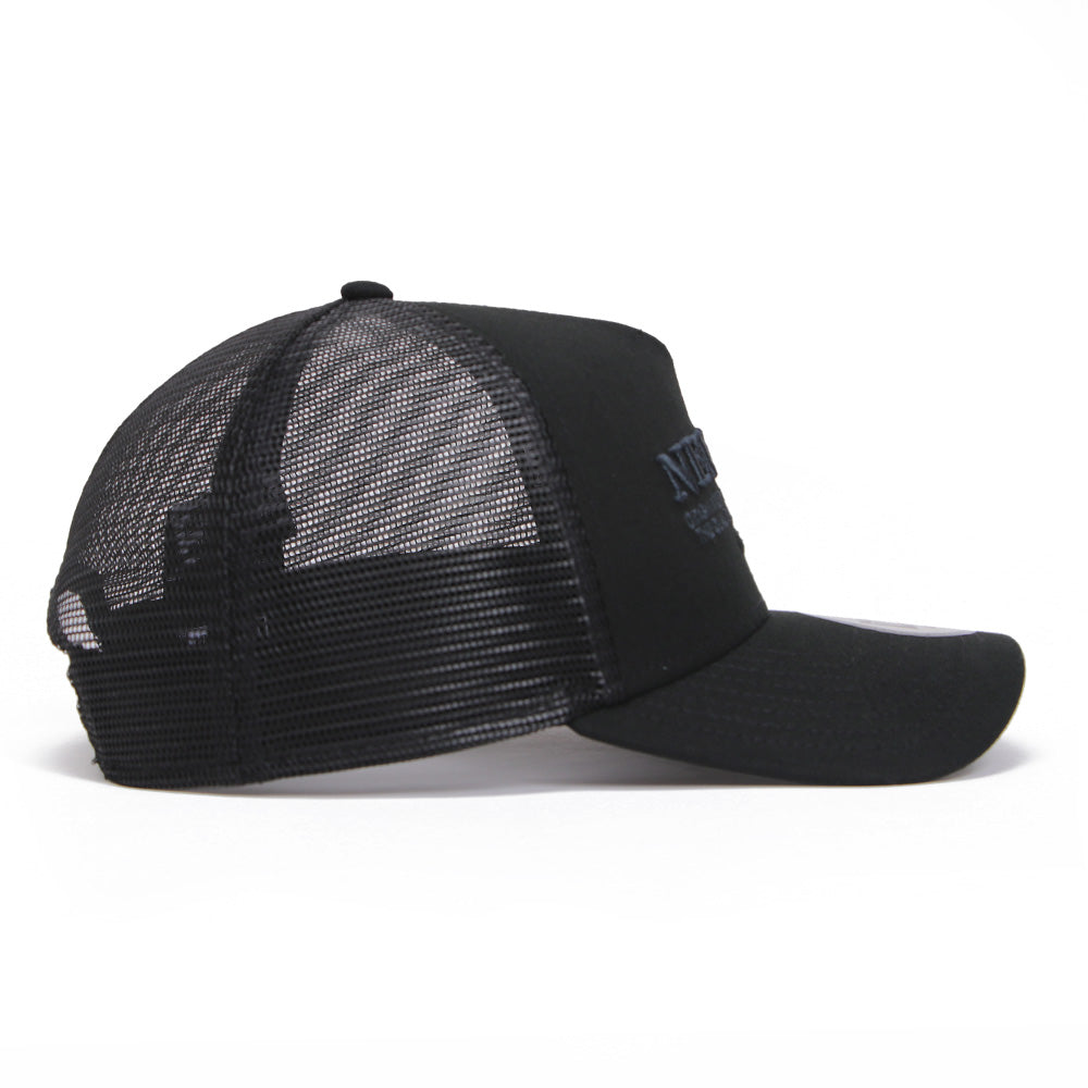 New Era Wordmark Logo Duck Canvas Black 9FORTY A-Frame Trucker Adjustable Cap