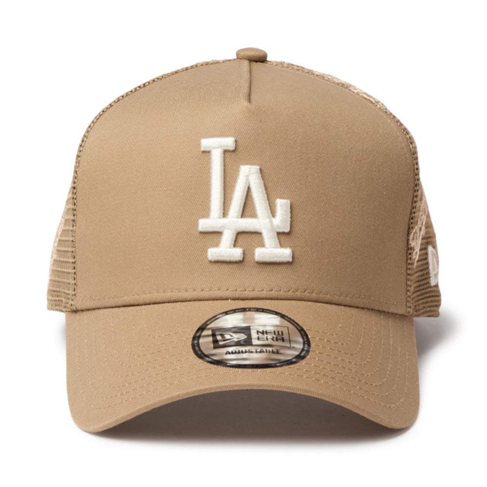 New Era Los Angeles Dodgers Embroidery Mesh Khaki 9FORTY A-Frame Trucker Snapback Cap