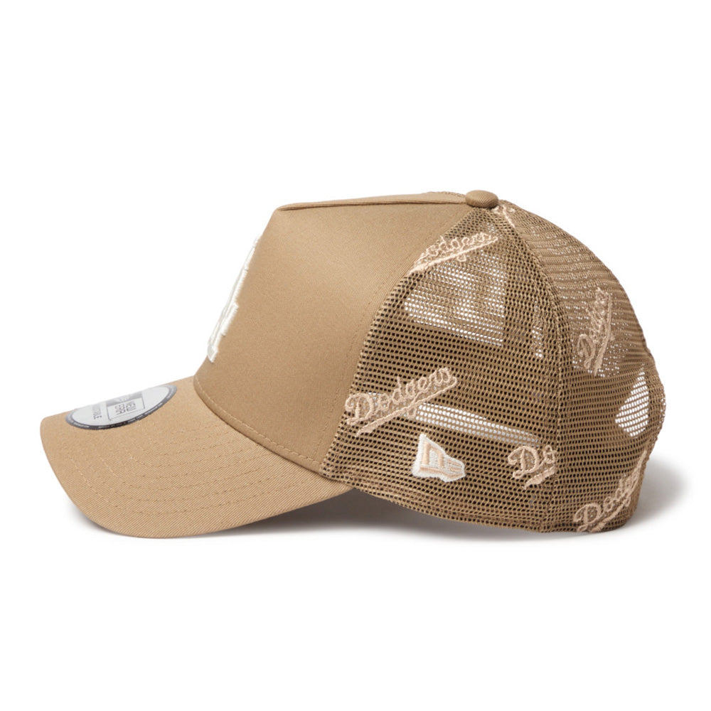 New Era Los Angeles Dodgers Embroidery Mesh Khaki 9FORTY A-Frame Trucker Snapback Cap