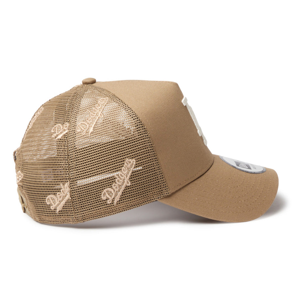 New Era Los Angeles Dodgers Embroidery Mesh Khaki 9FORTY A-Frame Trucker Snapback Cap