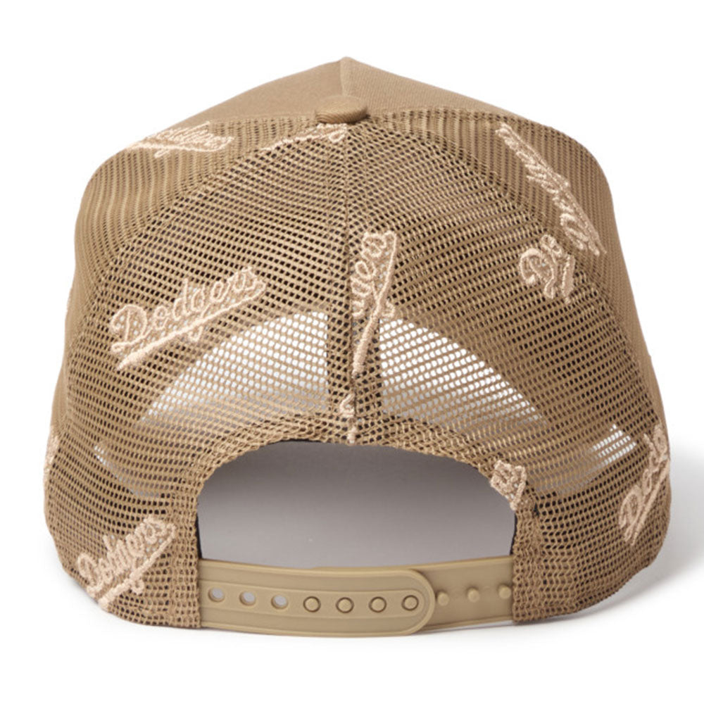 New Era Los Angeles Dodgers Embroidery Mesh Khaki 9FORTY A-Frame Trucker Snapback Cap