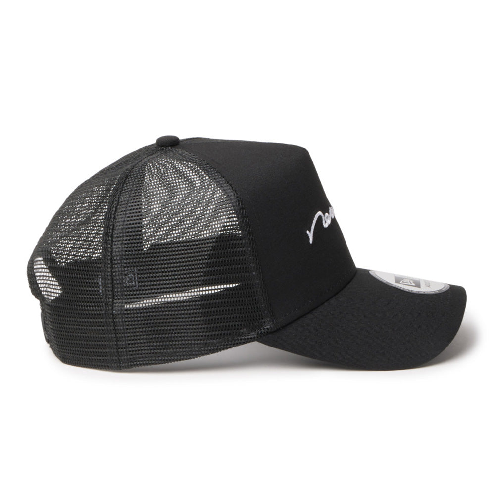 New Era Handwritten Logo Black 9FORTY A-Frame Trucker Adjustable Cap