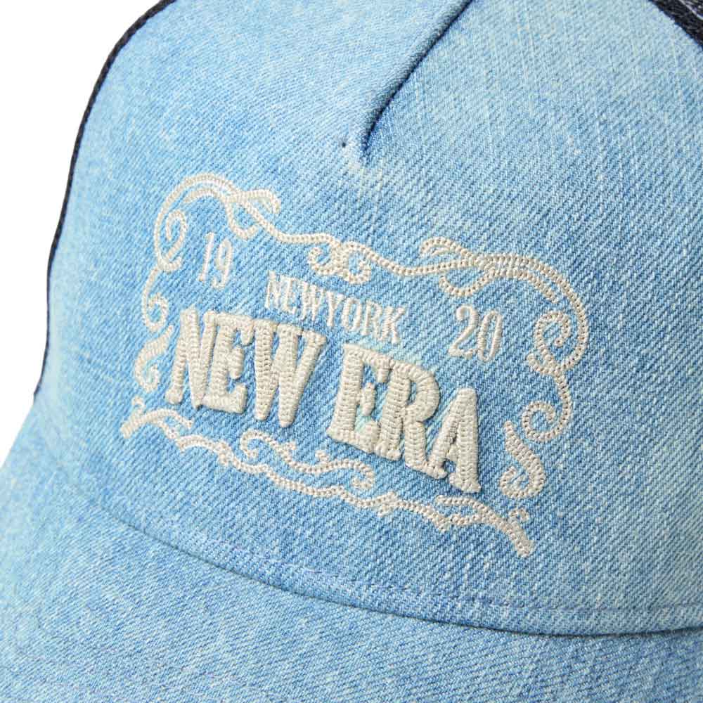 New Era Frame Logo Washed Denim 9FORTY A-Frame Trucker Snapback Cap
