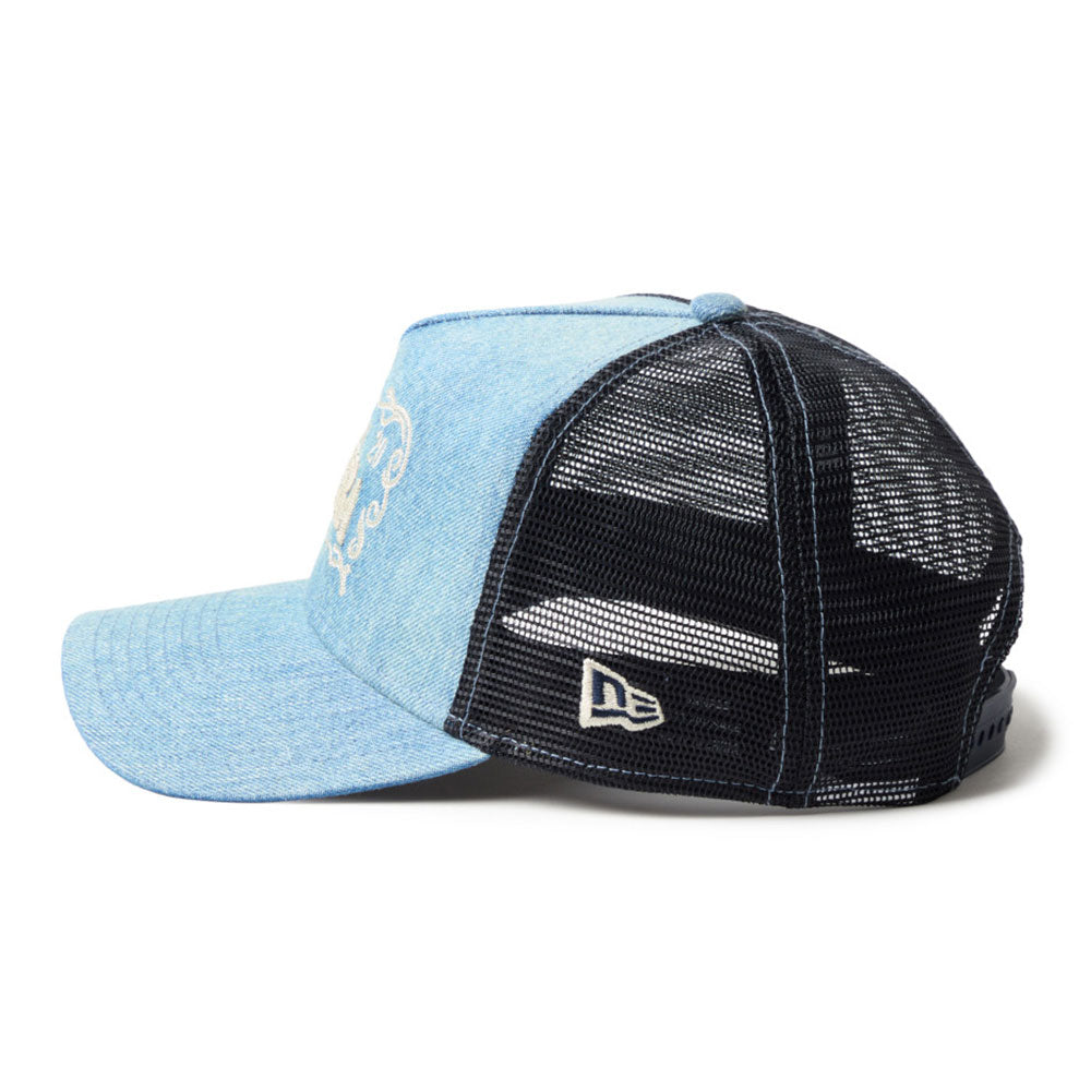 New Era Frame Logo Washed Denim 9FORTY A-Frame Trucker Snapback Cap