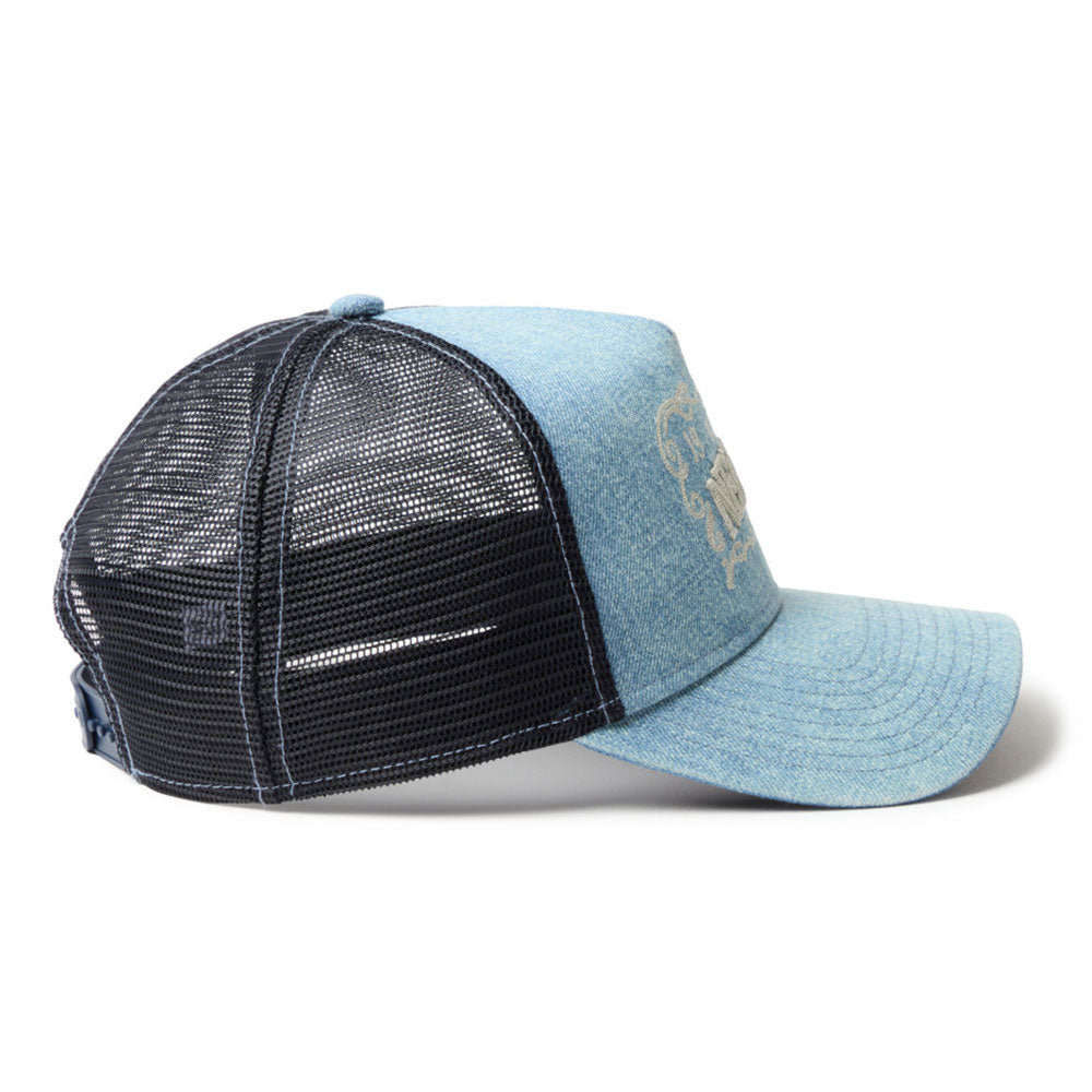 New Era Frame Logo Washed Denim 9FORTY A-Frame Trucker Snapback Cap